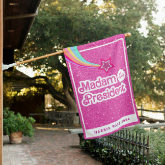 Pink Glitter Kamala Madam President House Flag