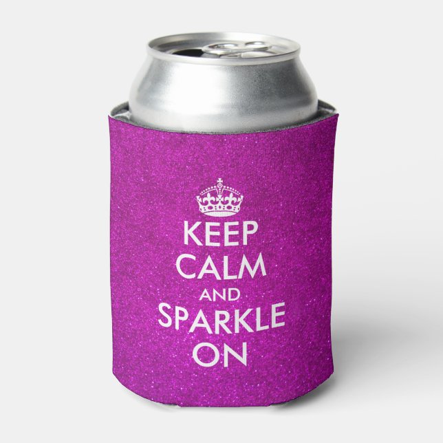 Pink glitter keep calm and sparkle on can coolers (Can Front)