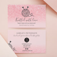 Pink glitter knitting crochet yarn handmade business card