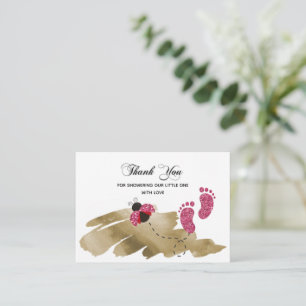 Pink Glitter Ladybug Thank You Note Card