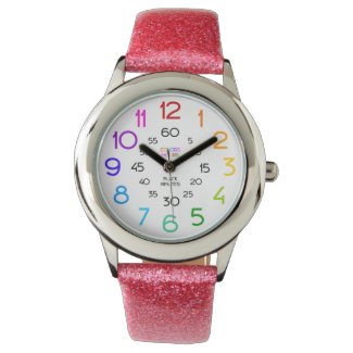Pink Glitter Learning Watch with Labeled Hands