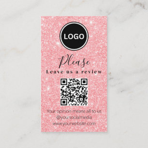 Pink Glitter Leave us a review QR code Modern Business Card