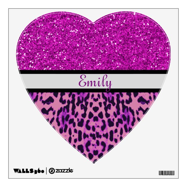 Pink Glitter Leopard Heart Shape Personalized Wall Decal (Front)