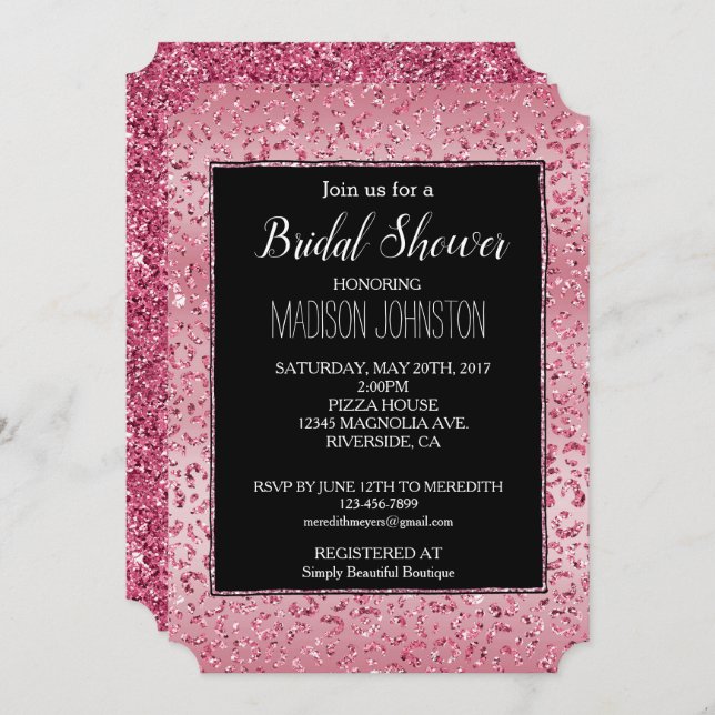 Pink Glitter Leopard Ombre Invitation (Front/Back)