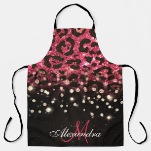 Pink Glitter Leopard Print and Diamonds Apron