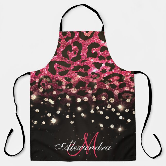 Pink Glitter Leopard Print and Diamonds Apron (Front)