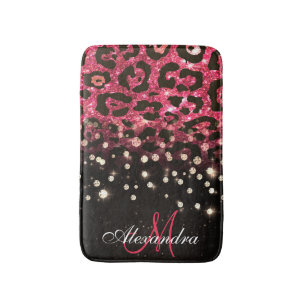 Pink Glitter Leopard Print and Diamonds Bath Mat
