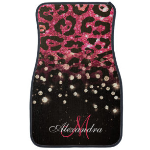 Pink Glitter Leopard Print and Diamonds Car Floor Mat