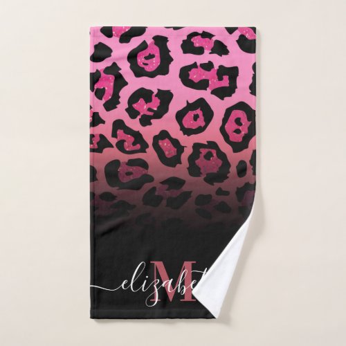 Pink Glitter Leopard Print Bath Towel Set