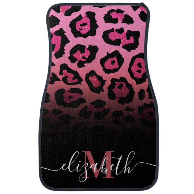 Pink Glitter Leopard Print Car Floor Mat (Front)