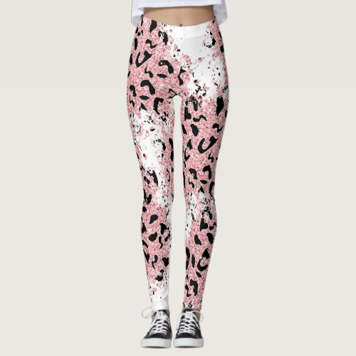 Pink Glitter Leopard Print  Leggings