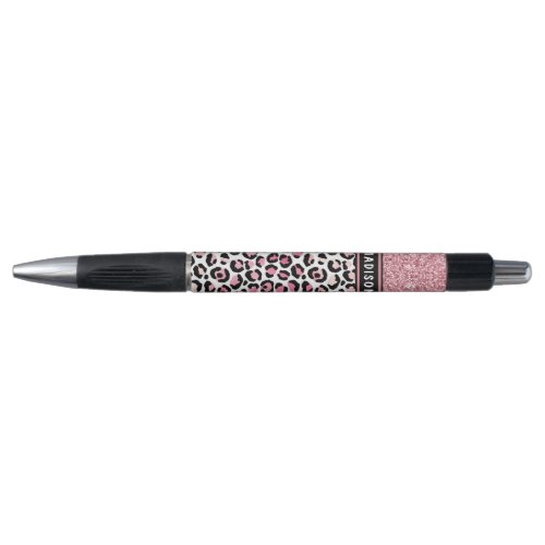 Pink Glitter Leopard Print Shimmer Custom Name Pen