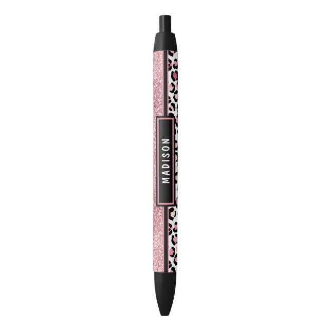 Pink Glitter Leopard Print Shimmer Custom Name Pen (Front Vertical)