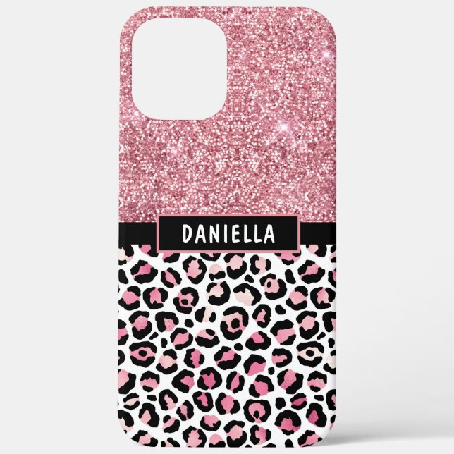 Pink Glitter Leopard Print Shimmer Personalized Case-Mate iPhone Case (Back)