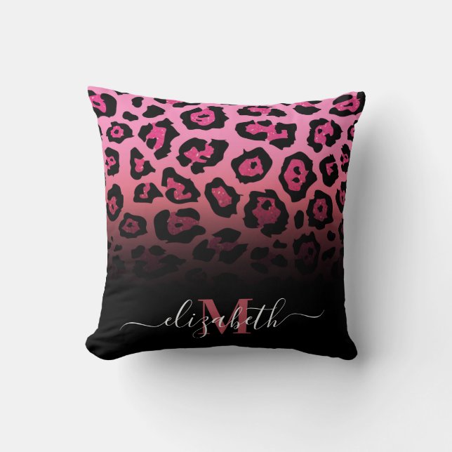 Pink Glitter Leopard Print Throw Pillow (Front)