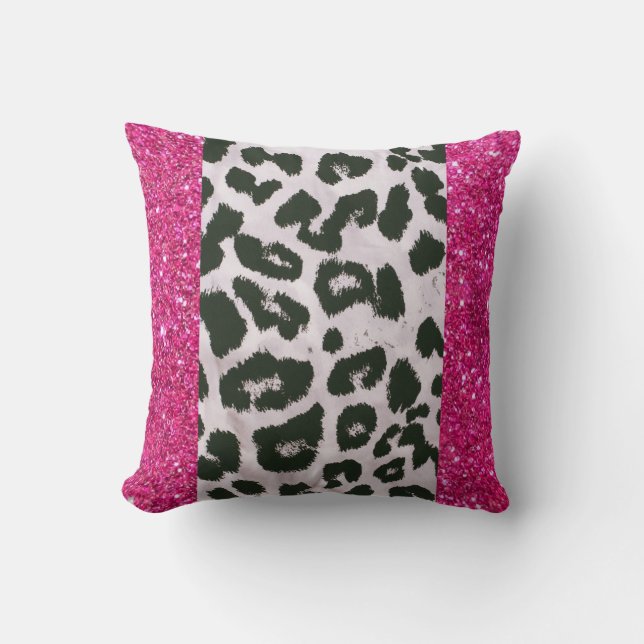 Pink Glitter Leopard Print Throw Pillow (Front)