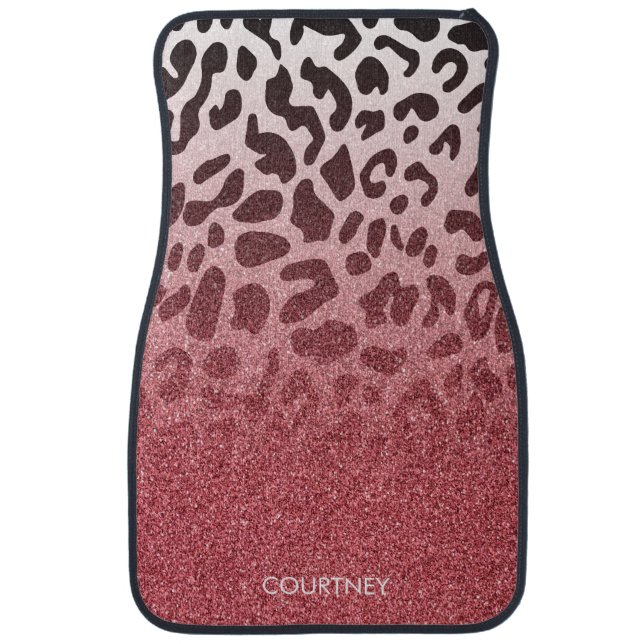 Pink Glitter Leopard Skin Car Floor Mat (Front)