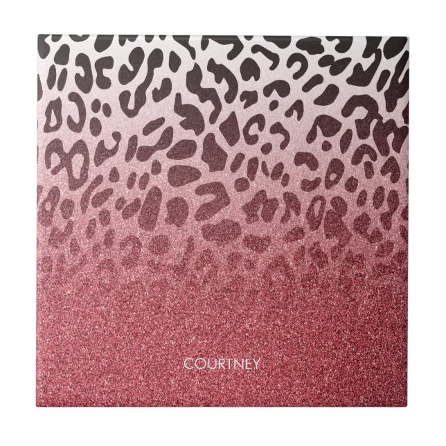 Pink Glitter Leopard Skin Ceramic Tile (Front)