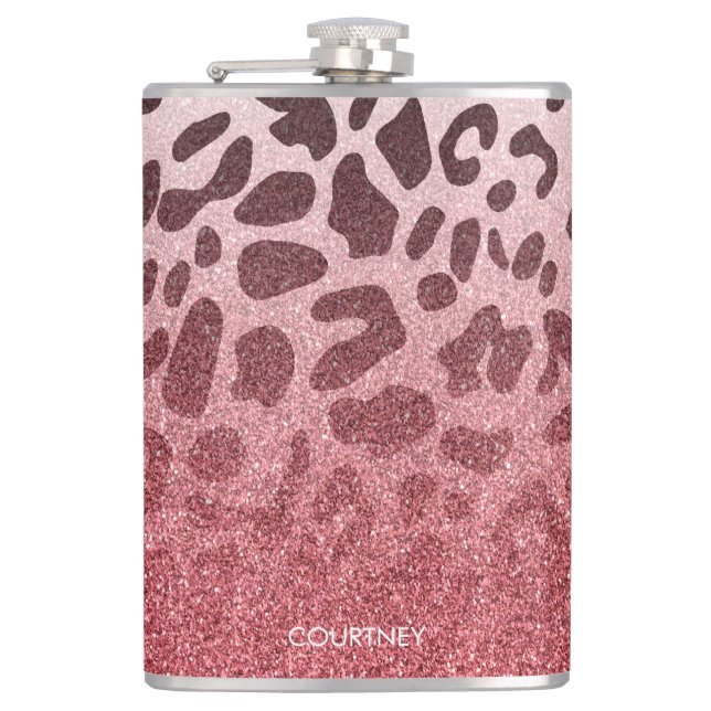 Pink Glitter Leopard Skin Flask (Front)