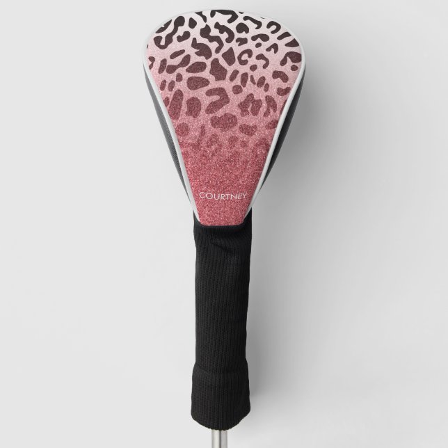 Pink Glitter Leopard Skin Golf Head Cover (Front)