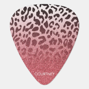 Pink Glitter Leopard Skin Guitar Pick