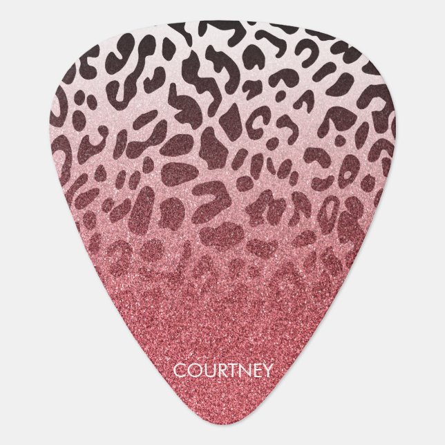 Pink Glitter Leopard Skin Guitar Pick (Front)