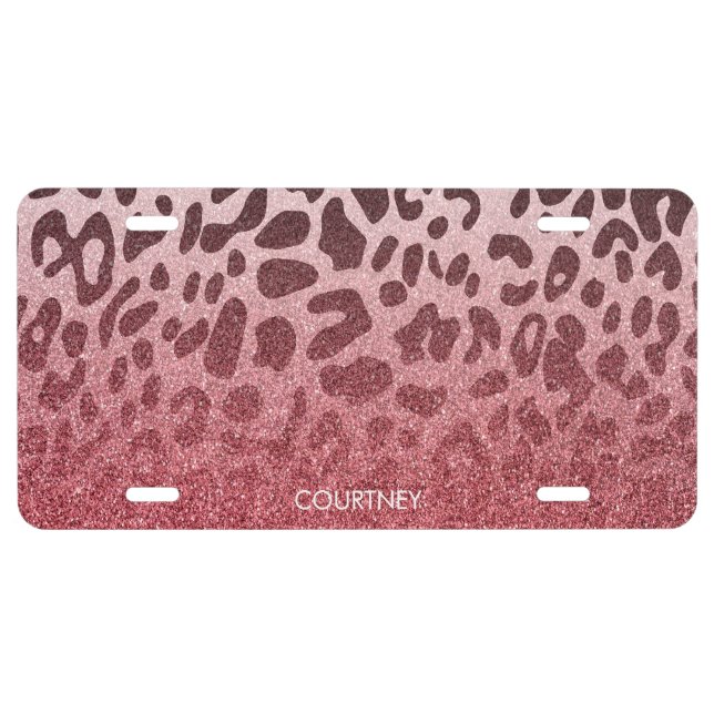 Pink Glitter Leopard Skin License Plate (Front)