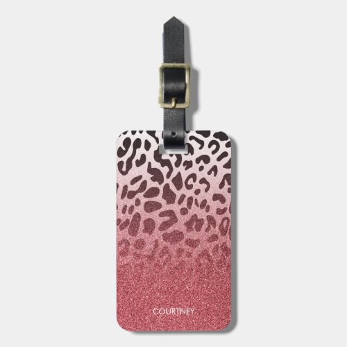 Pink Glitter Leopard Skin Luggage Tag