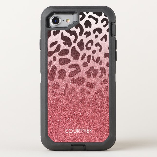 Pink Glitter Leopard Skin Otterbox iPhone Case (Back)