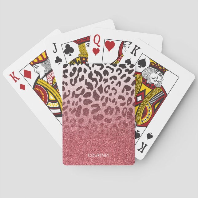 Pink Glitter Leopard Skin Poker Cards (Back)