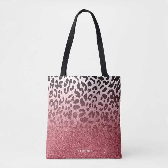 Pink Glitter Leopard Skin Tote Bag (Front)