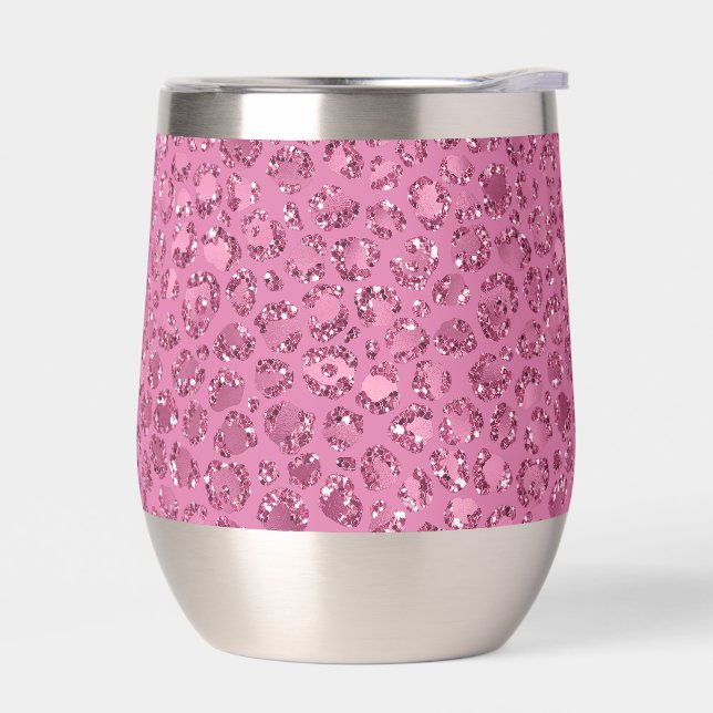 Pink Glitter Leopard Thermal Wine Tumbler (Left)