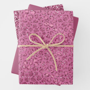 Pink Glitter Leopard Wrapping Paper Sheets