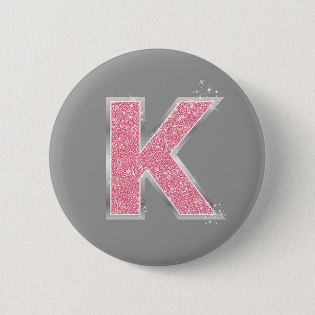Pink Glitter letter K Button (Front)