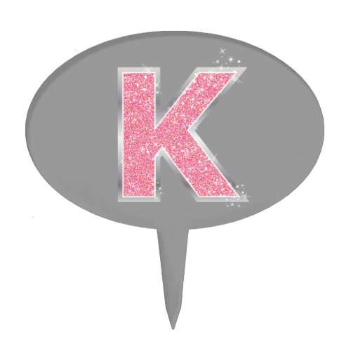 Pink Glitter letter K Cake Topper