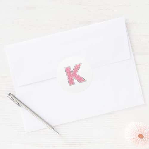 Pink Glitter letter K Classic Round Sticker