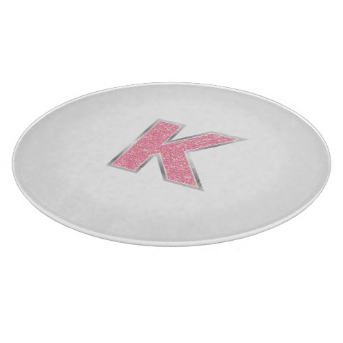 Pink Glitter letter K Cutting Board