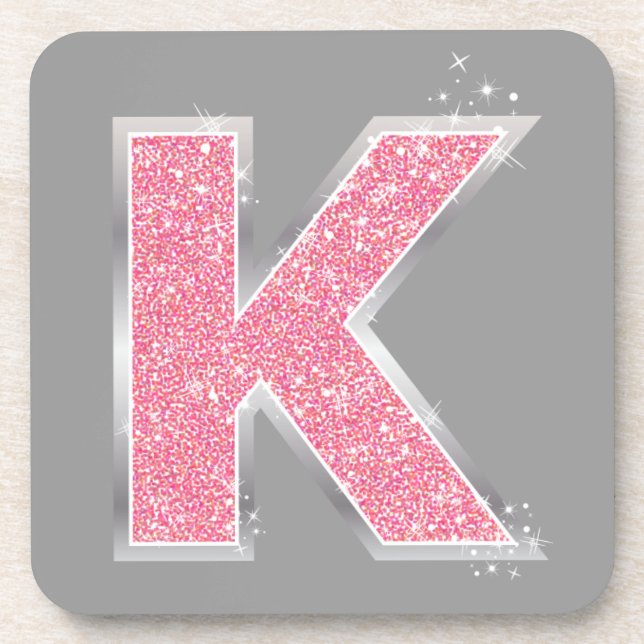 Pink Glitter letter K Drink Coaster (Front)