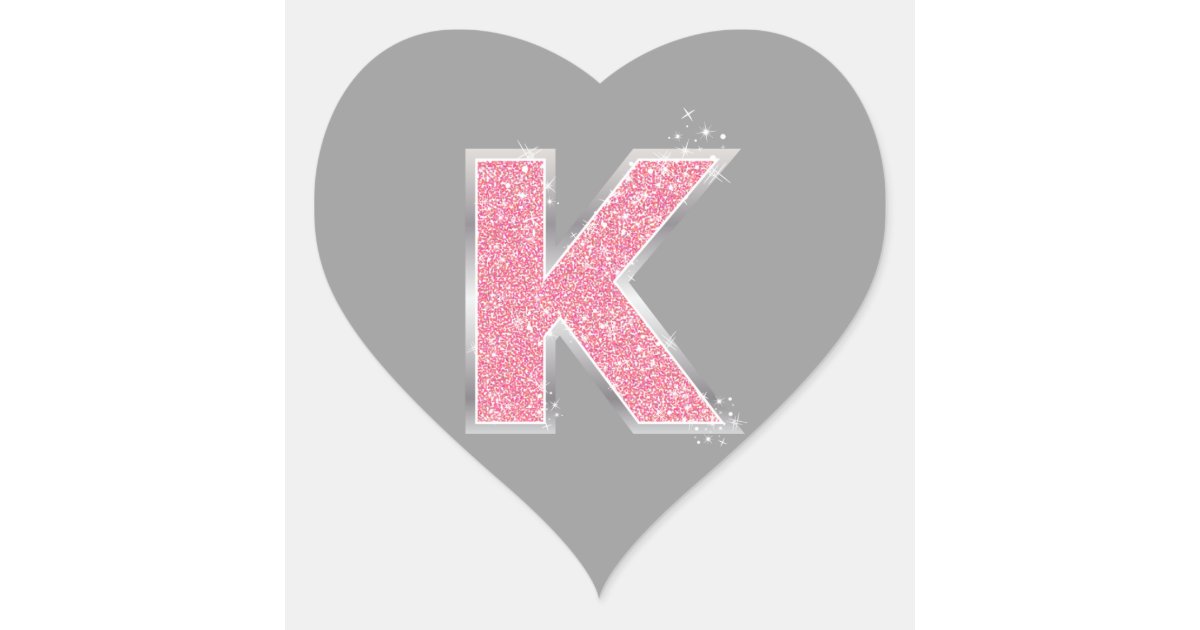 Pink Glitter letter K Heart Sticker | Zazzle