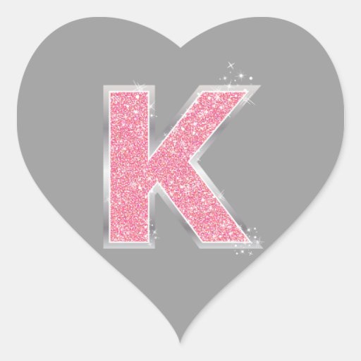 Pink Glitter letter K Heart Sticker | Zazzle