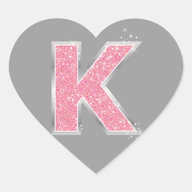 Pink Glitter letter K Heart Sticker | Zazzle