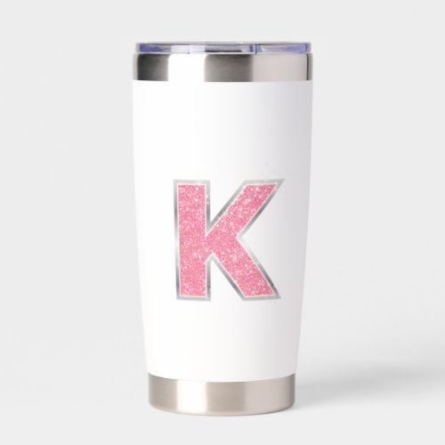 Pink Glitter letter K Insulated Tumbler