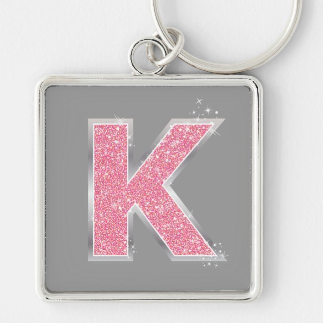 Pink Glitter letter K Keychain (Front)