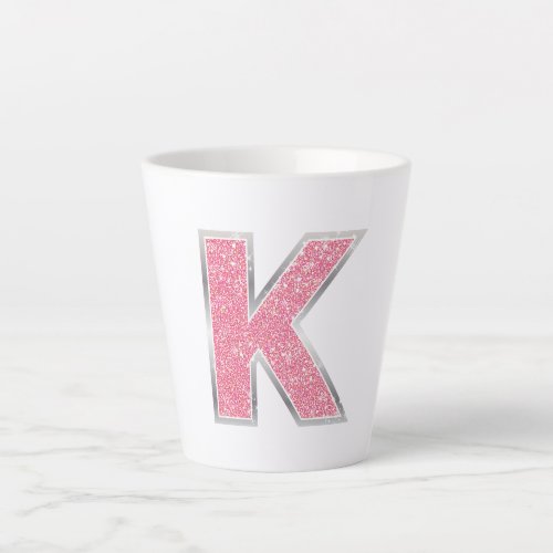Pink Glitter letter K Latte Mug