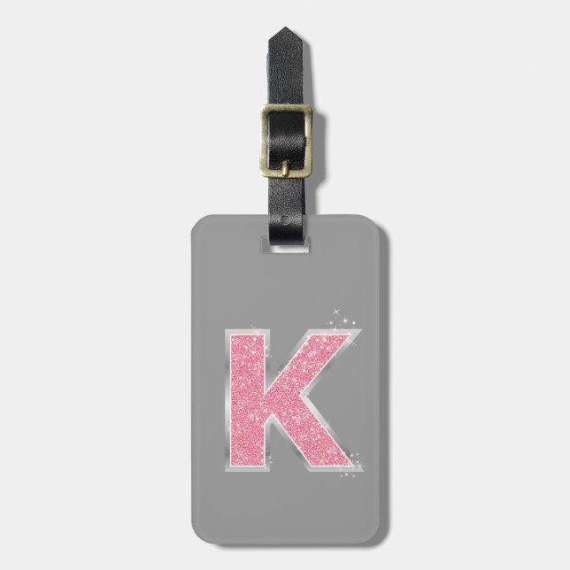 Pink Glitter letter K Luggage Tag (Front Vertical)