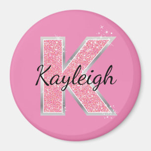 Pink Glitter letter K Magnet