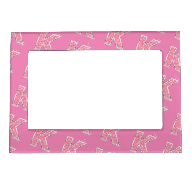 Pink Glitter letter K Magnetic Frame (Front)