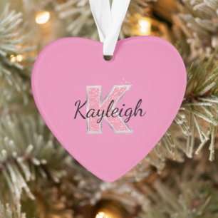Pink Glitter letter K Ornament