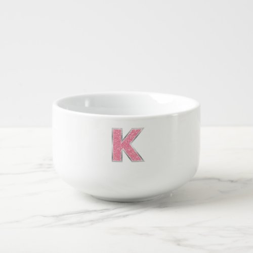 Pink Glitter letter K Soup Mug