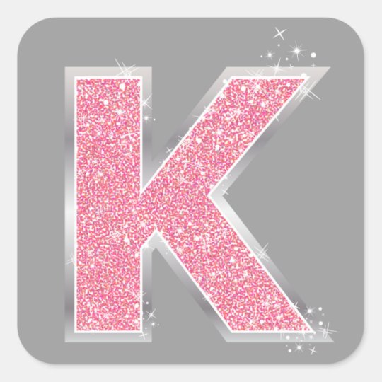 Pink Glitter letter K Square Sticker | Zazzle.com